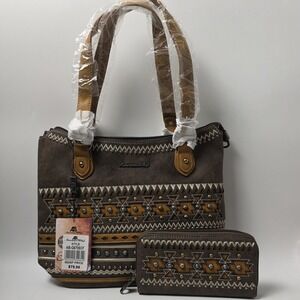American Bling Handbag and Wallet Set Style (AB-G6705CF) Brown Aztec #0761